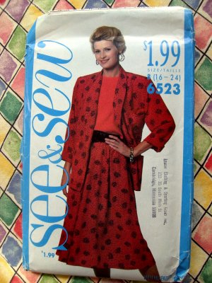 Butterick / See & Sew Pattern # 6523 UNCUT Misses Jacket Top Skirt Size 16 18 20 22 24