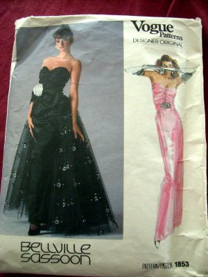 Rare Vogue Pattern # 1853 Misses Special Occasion Gown Long Dress Size 10
