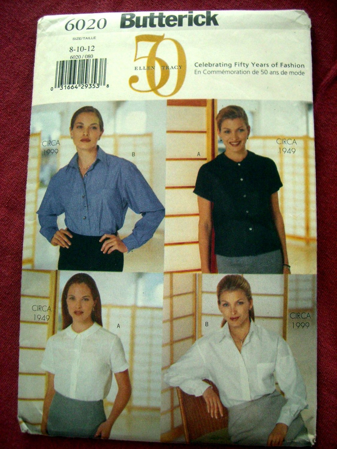 Butterick Pattern UNCUT # 6020 Misses Blouses Sizes 8 10 12