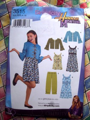 Simplicity Pattern # 3515 UNCUT Girls  Hanna Montana Dress Jacket Pants Size 8 10 12 14 16