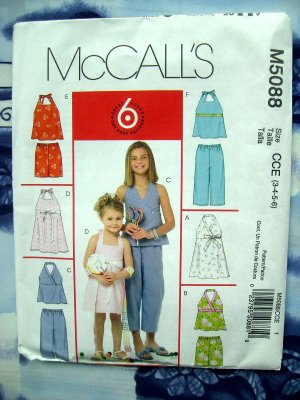 McCalls Pattern # 5088 UNCUT Girls Dress Top Shorts Capri Pants Size 3 4 5 6