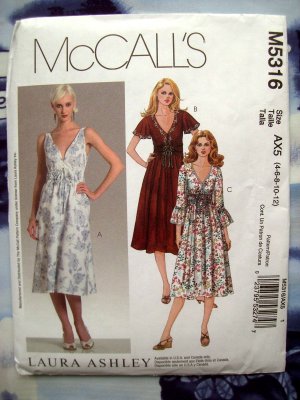 McCall's Pattern # 5316 Laura Ashley Summer Dress Size 4 6 8 10 12