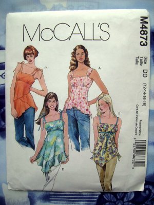 McCalls Pattern # 4873 UNCUT Misses Summer Blouse Top Size 12 14 16 18