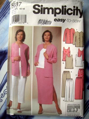 Simplicity Pattern # 5687 UNCUT Misses Tunic Top Jacket Skirt Pants Size 10 12 14 16 18