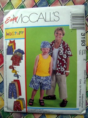 McCalls Pattern # 3193 UNCUT Easy Kids Tank Top Shirt Pants Shorts Size Medium Large XL