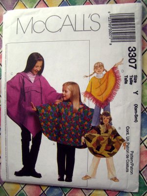 McCalls Pattern # 3307 UNCUT Girls Poncho Hooded Pull-Over Pants Size XS SMALL 3 4 5 6