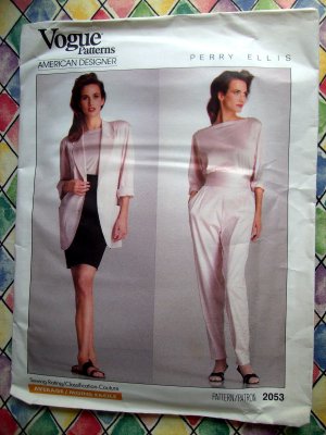 Vogue Pattern # 2053 UNCUT Misses Jacket Skirt Pants Top Size 14 Perry Ellis