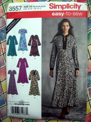 Simplicity Pattern # 3557 UNCUT Misses Pullover Dress Sleeve Variations Size 16 18 20 22 24