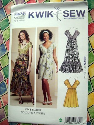 Kwik Sew Pattern # 3675 UNCUT Pull-Over KNIT Dress Size XS Small Medium Large XL
