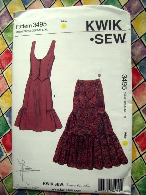 Kwik Sew Pattern # 3495 UNCUT Misses Vest Skirt Size XS Small Medium Large XL