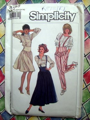 Simplicity Pattern # 8186 UNCUT Misses Suspender Skirt Pants Sizes 10 12 14