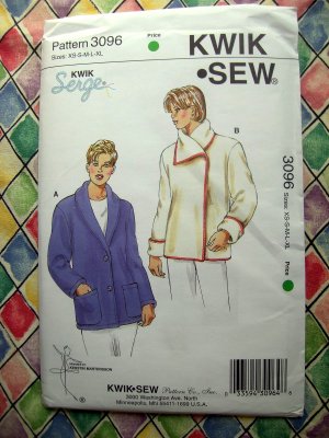 Kwik Sew Pattern # 3096 UNCUT Misses Short Coat Size XS Small Medium Large XL