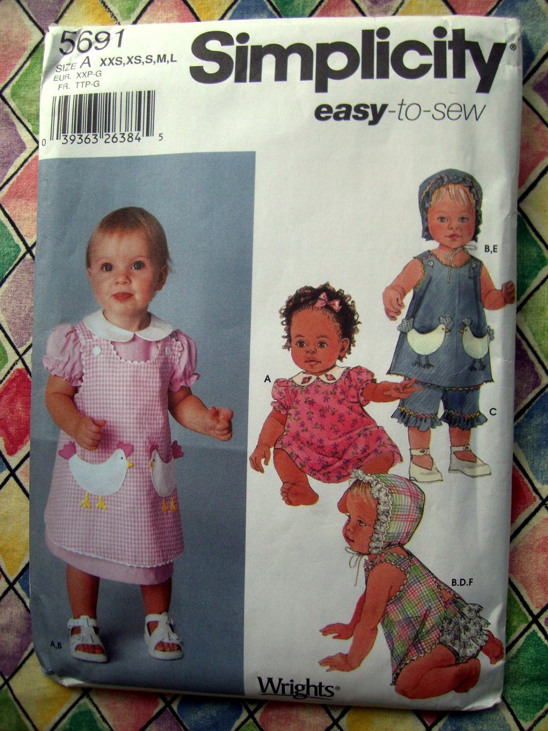 Simplicity Pattern # 5691 UNCUT Baby Dress Panties Bonnet ALL Sizes XXS XS Small Medium Large