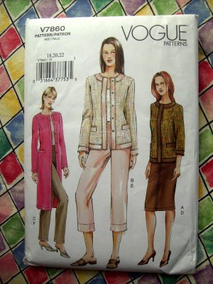 Vogue Pattern # 7860 UNCUT Womans Jacket Skirt Pants Sizes 18 20 22