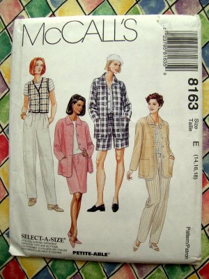 McCalls Pattern # 8163 UNCUT Misses Shirt Jacket Vest Pants Shorts Skirt Size 14 16 18