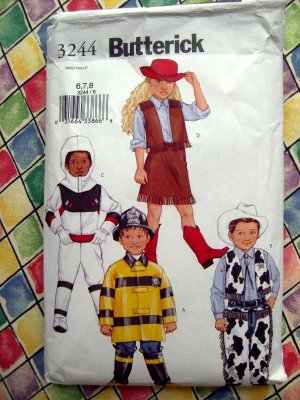Butterick Pattern #3244 Child Costume Size 6 7 8 UNCUT Cowboy Fireman Astronaut