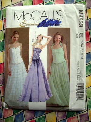 McCalls Pattern # 4833 UNCUT Misses Gown Special Occasion Long Skirt  Top Size 4 6 8 10