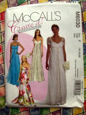 McCalls Pattern #M 6030 UNCUT Misses Empire Waist Long Dress / Gown Size 16 18 20
