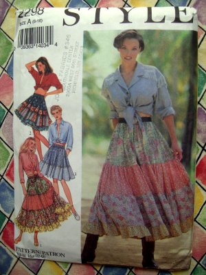 Style Pattern # 2298 UNCUT Misses Full Tiered Skirt Size 6 8 10 12 14 16