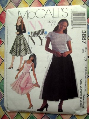 McCalls Pattern # 3887 UNCUT Junior Full Skirt Top Size 13/14 15/16 17/18