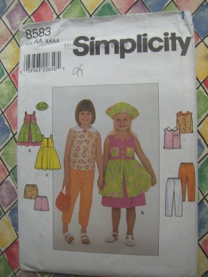 Simplicity Pattern # 8583 UNCUT Girls Dress  Jumper Pants Hat Size 3 4 5 6