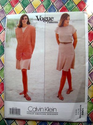 Vogue Pattern # 1069 UNCUT Misses Jacket Dress Size 8 10 12 Calvin Klein