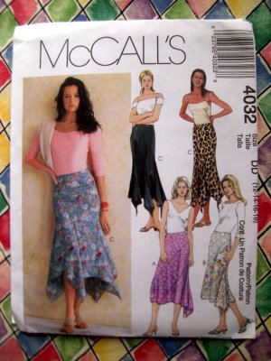 McCalls Pattern # 4032 UNCUT Misses Asymmetrical Handkerchief Hemline Skirt Size 12 14 16 18