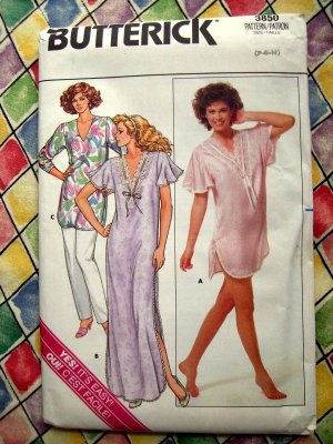 Butterick Pattern # 3850 UNCUT Misses Nightshirt Pajamas Size XS Small Medium