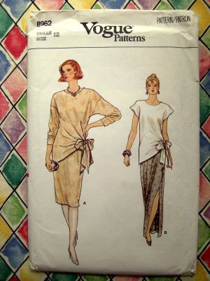 Vogue Pattern # 8962 UNCUT Misses Top Skirt (Long or Short) Size 12