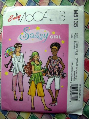 McCalls Pattern # 5135 UNCUT Girls/Girls Plus Tops Gaucho Pants Head Scarf Size 10 1/2 - 16 1/2
