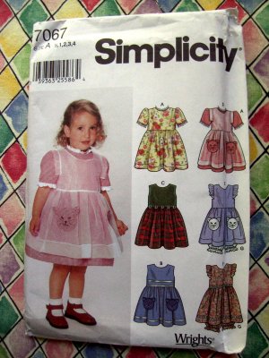 Simplicity Pattern # 7067 UNCUT Girls Toddler Dress Size 1/2 1 2 3 4