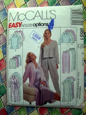 McCalls Pattern # 9651 UNCUT Misses PJs Nightgown Pants Shorts Tops Robe Size Large XL