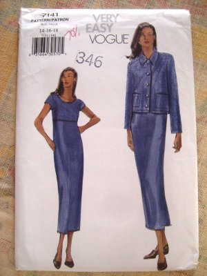 Vogue Pattern # 7141 UNCUT Misses Easy Dress Jacket Sizes 14 16 18
