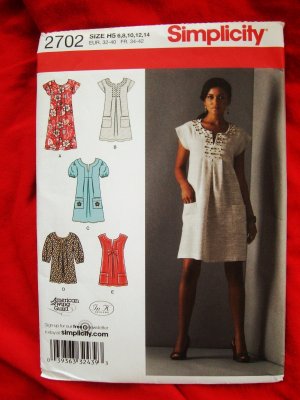 Sold!Simplicity Pattern # 2702 UNCUT Misses Dress or Top Size 6 8 10 12 14