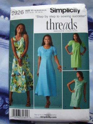 Simplicity Pattern # 2926 UNCUT Misses Straight /Flared Dress Size 18 20 22 24 26