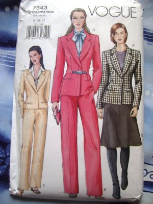 Vogue Pattern # 7343 UNCUT Misses Jacket Skirt Pants Size 8 10 12