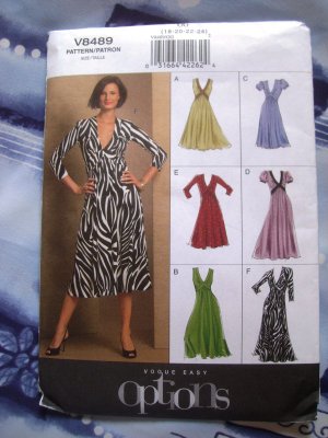 Vogue Pattern # 8489 UNCUT Easy Options Misses Stretch Knit Dress Size 18 20 22 24