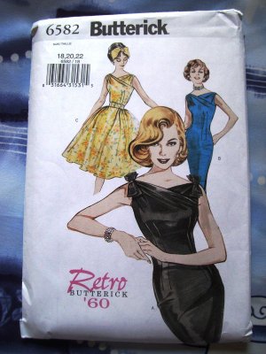 Butterick Pattern # 6582 UNCUT Misses Dress Retro 1960 Sizes 18  20 22 Mad Men