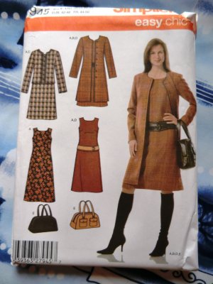 Simplicity Pattern # 4945 UNCUT Misses Dress Coat or Jacket Bag Size 16 18 20 22