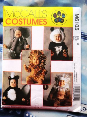 McCall's Pattern # 6105 Toddler Costume Size 3 Lion, Monkey, Elephant, Panda, Skunk