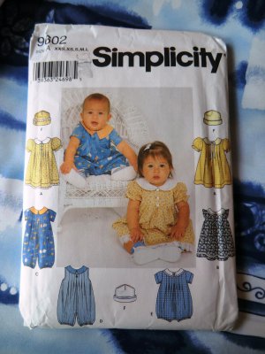 Simplicity Pattern # 9602 UNCUT Baby Infant Romper Hat Size XS Small Medium Large