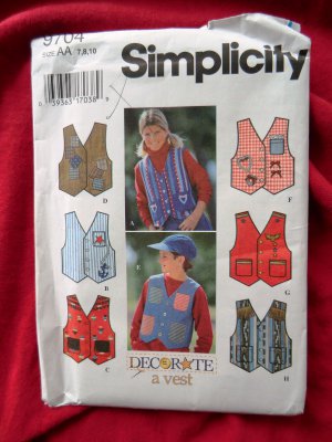 Simplicity Pattern # 9704 UNCUT Boy Girl Vest Size 7 8 10