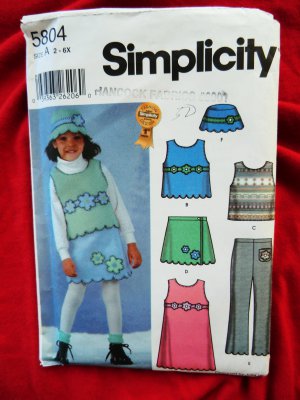 Simplicity Pattern # 5804 UNCUT Girls Fleece Top Skirt Pants Size 2 3 4 5 6 6X
