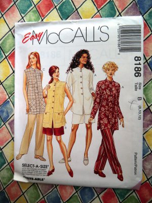 McCall's # 8186 UNCUT Misses Pattern  Unlined Jacket Pull-On Pants & Shorts Size 8 10 12