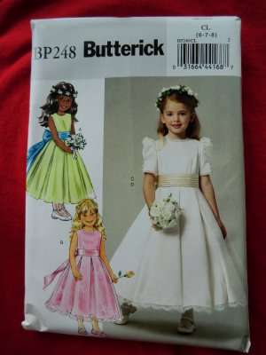 Butterick Pattern # BP 248 UNCUT Girls Special Occasion Flower Girl Dress Size 6 7 8