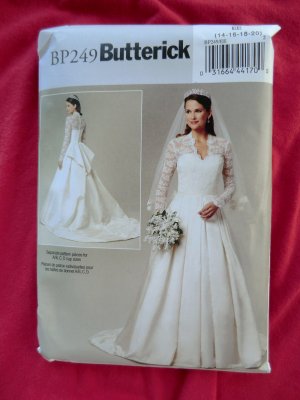 Butterick Pattern # BP 249 UNCUT Wedding Bridal Long Dress Size 14 16 18 20