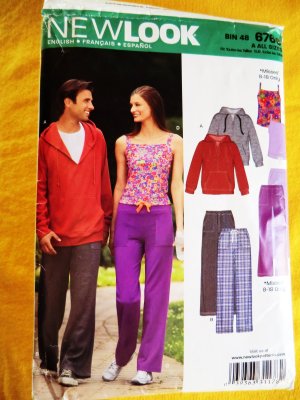 New Look Pattern # 6768 UNCUT Unisex Hoodie Pants ALL Sizes Misses XS S M L XL STRETCH KNITS ONLY