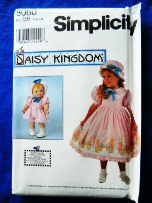 Simplicity Pattern # 8080 UNCUT Girls Doll Dress Size 5 6 7 8 Daisy Kingdom