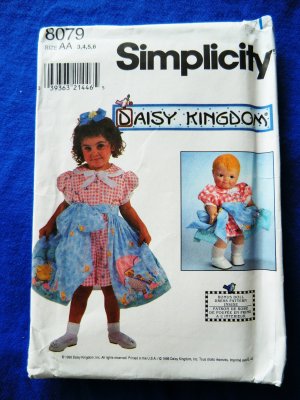 Simplicity Pattern # 8079 UNCUT Girls and 13" Doll Dress Daisy Kingdom Size 3 4 5 6