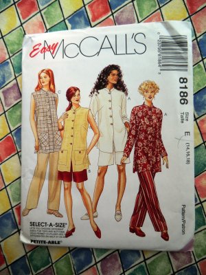 McCall's # 8186 UNCUT Misses Pattern  Unlined Jacket Pull-On Pants & Shorts Size14 16 18
